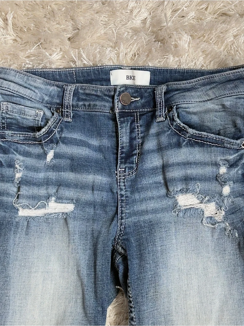 Distressed BKE Bermuda Denim Jorts‎ Shorts Victoria Medium Wash Y2K 27